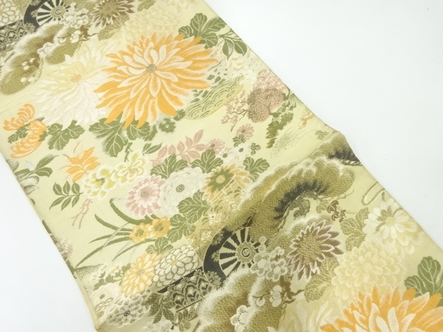 JAPANESE KIMONO / ANTIQUE MARU OBI / WOVEN FLORAL CART